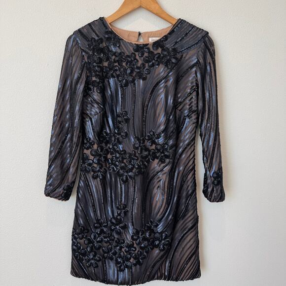 Dress The Population Navy Sequin Long Sleeve Bodycon Mini Cocktail Dress Medium - Picture 9 of 13